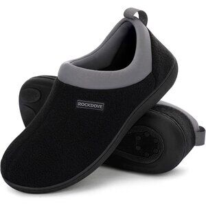 Women's Black Cuff Two Tone Fleece Foam Closed Back Rubber Sole Slipper Boot